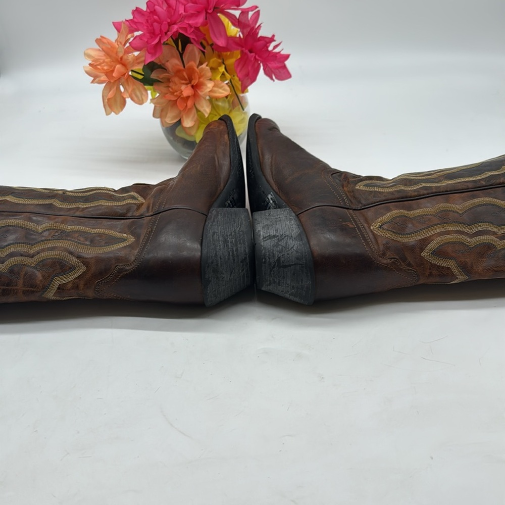 Ariat Brown Tan Leather Cowboy Boots Size 8.5 COW8178 - Picture 4 of 6
